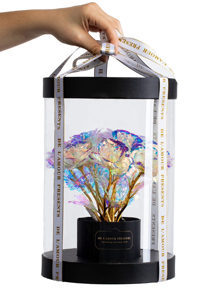 Lamour flower box nero con luci led (11 rose) - Scatola in