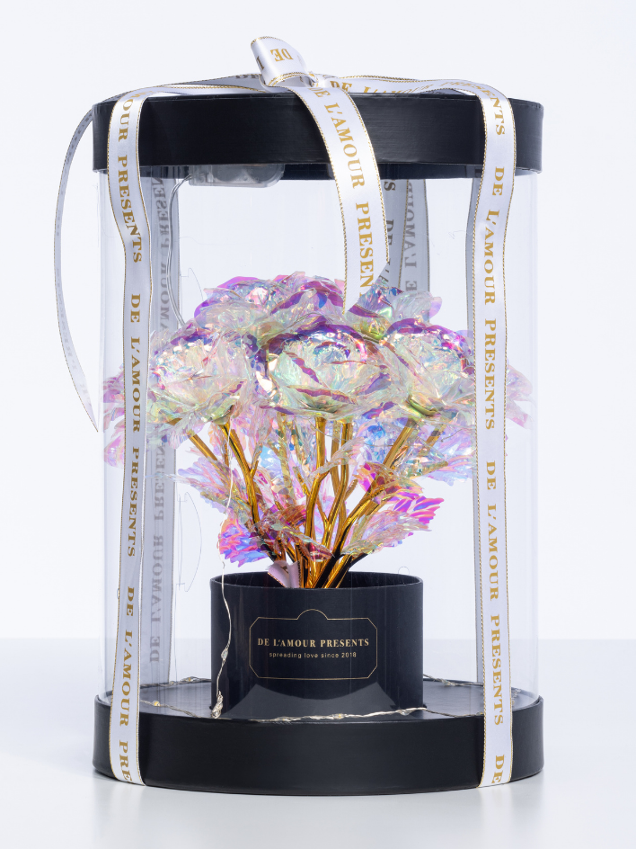 Lamour flower box nero con luci led (11 rose) - Scatola in