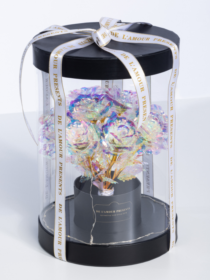 Lamour flower box nero con luci led (11 rose) - Scatola in