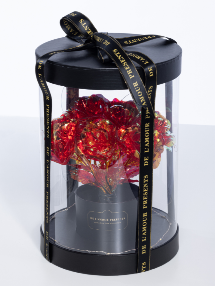 Lamour flower box nero con luci led (11 rose) - Scatola in