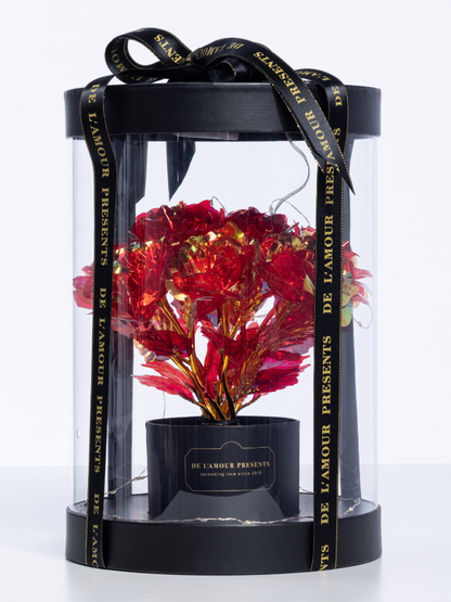 Lamour flower box nero con luci led (11 rose) - Scatola in