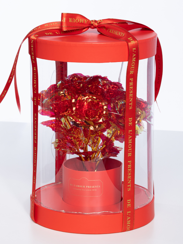 Lamour flower box rosso con luci led (11 rose) - Scatola in
