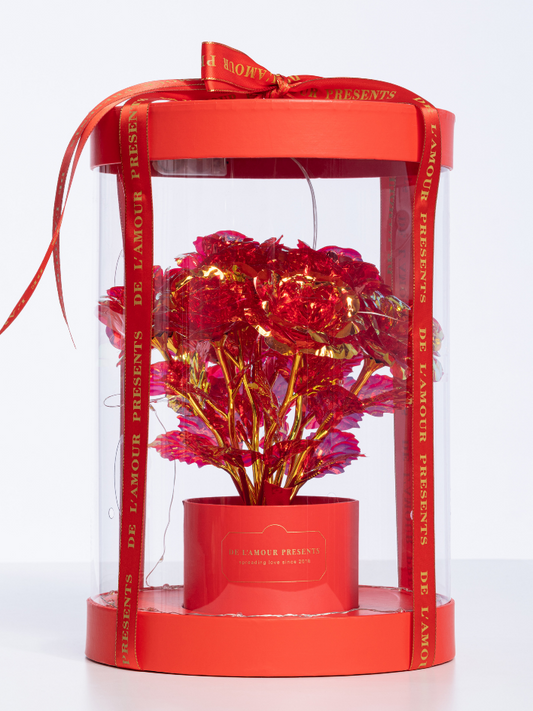 Lamour flower box rosso con luci led (11 rose) - Scatola in