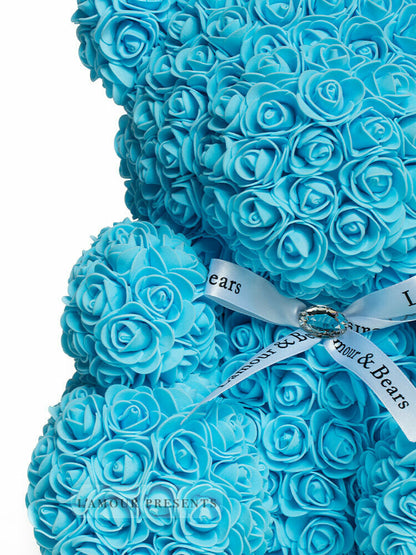Orsetto Di Rose blu fatto di rose con fiocco 40 cm - Orsetto