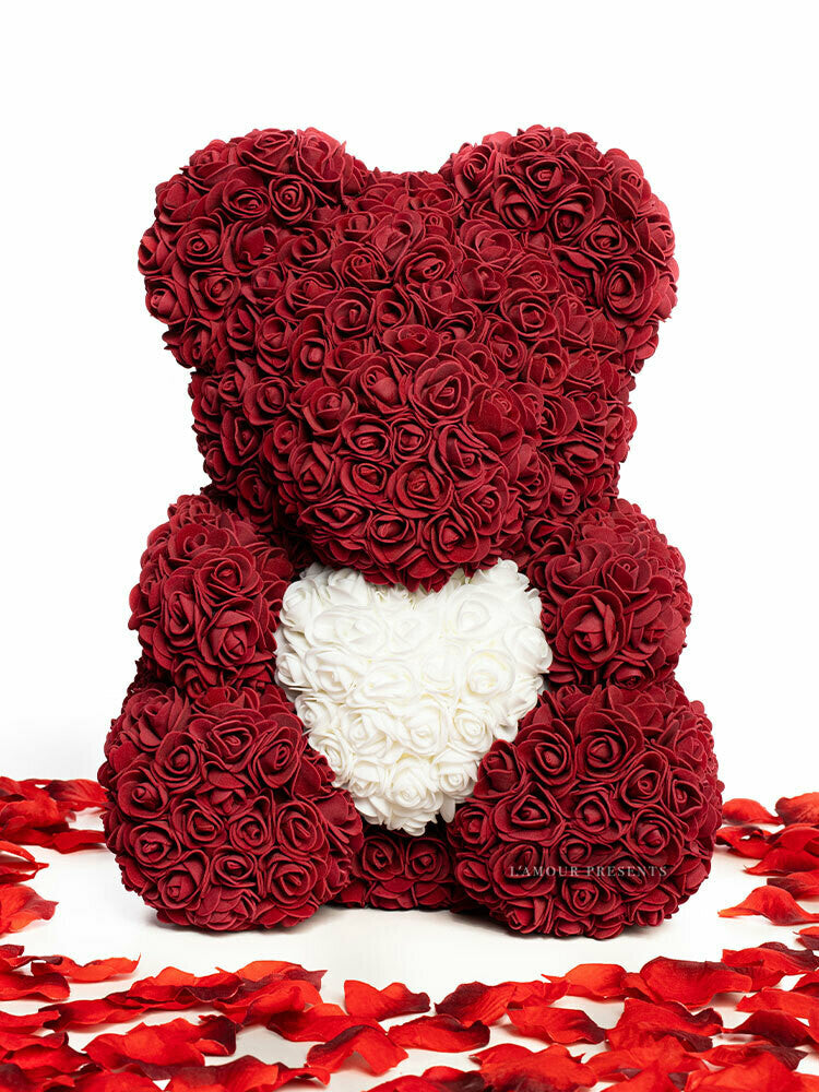 Orsetto Di Rose bordo con cuore 40 cm - Orsetto di rose