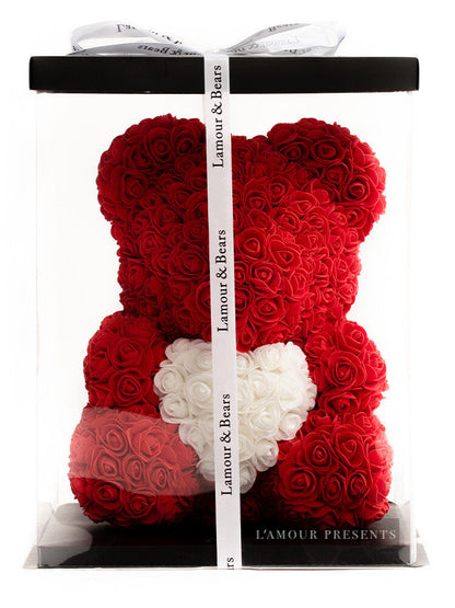 Orsetto Di Rose rosso con cuore 40 cm - 40 cm / Scatola